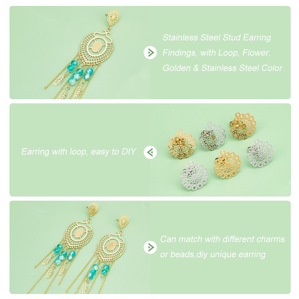 24pcs Flower Stud Earring Stainless Steel Ear Stud Component